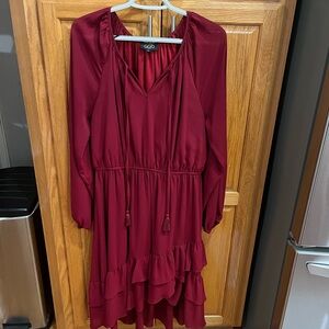 Elegant GiGio Long Sleeve Dress in Deep Burgundy
